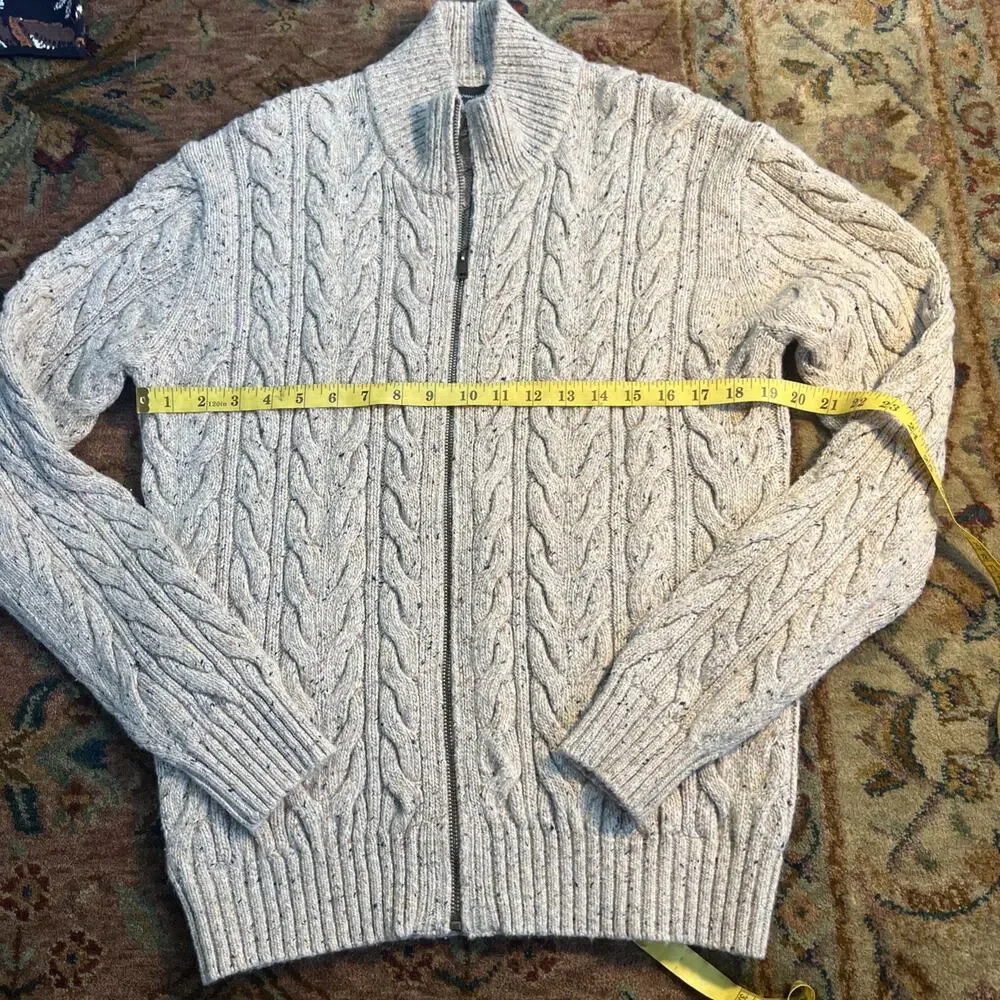 Banana Republic Wool Cable Knit Beige Speckled Zip Cardigan Men Small Fisherman